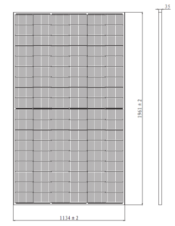 Габариты  солнечная батарея 515 Вт двухсторонняя TopCon.